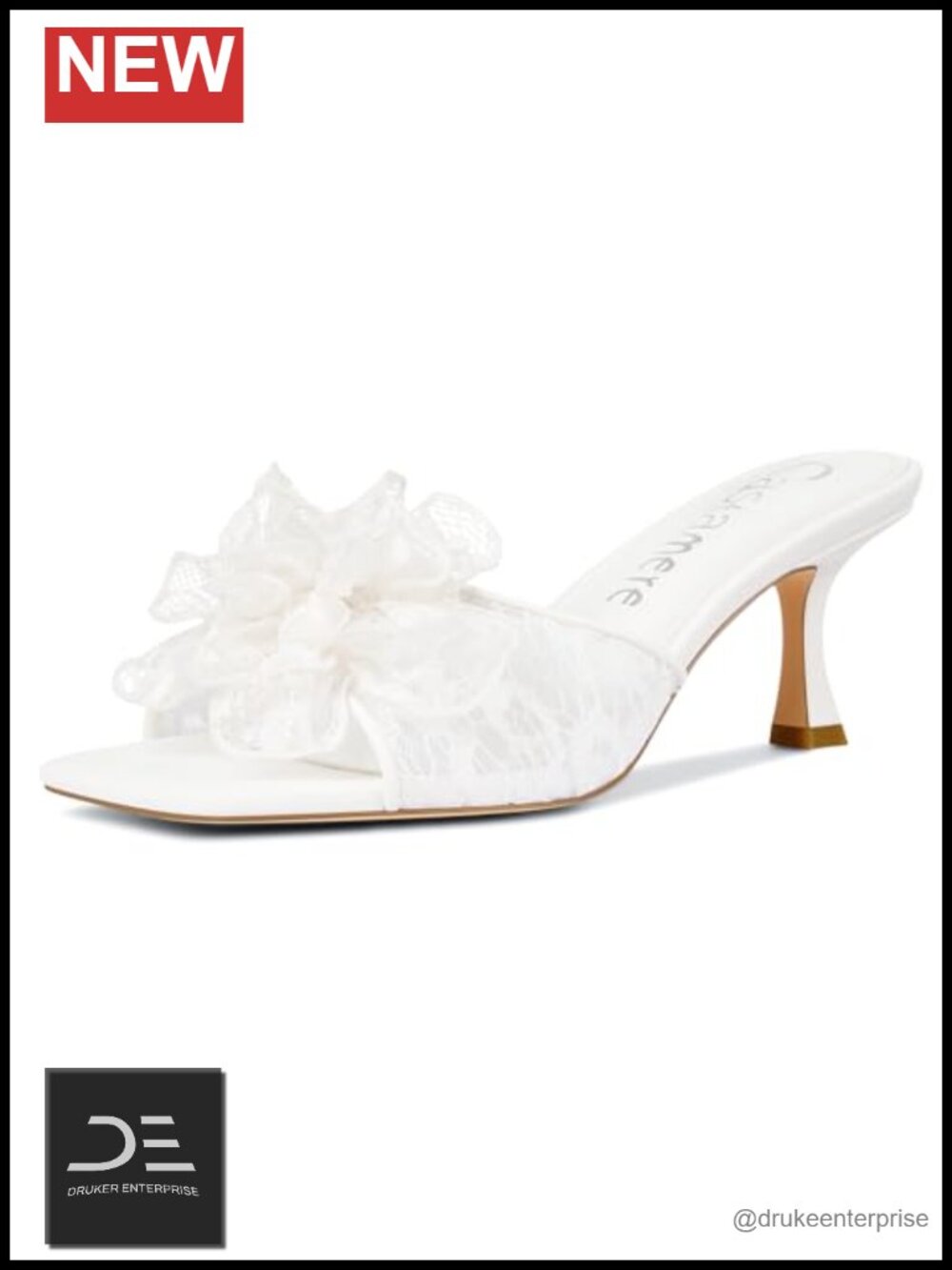 Floral Lace Mesh Kitten Heel Sandals Slip On Square Toe Mules Bridal Wedding